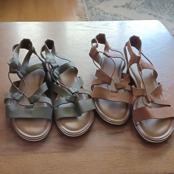Shoe bundle Womens sandals time and tru olive and tan color size 10 never worn - Picture 1 of 5